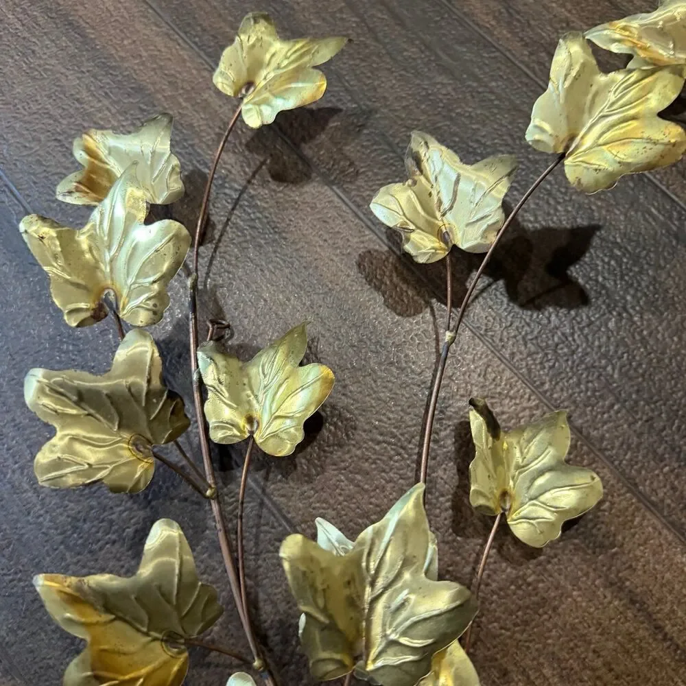 Vintage MCM Home Interiors Homco Gold Tone Leaf Wall Hanging Decor Set of 2